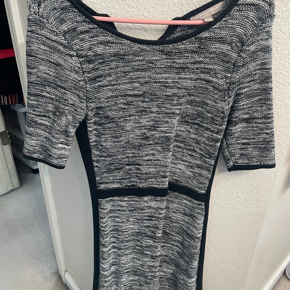 Banana Republic Black and White Marled Knit Midi Dress